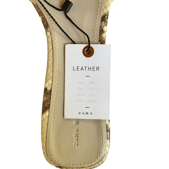 Zara Woman EU 41 US 10 leather snake print beige cream Tan nude slide sandals - Picture 8 of 13